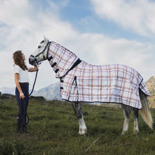 Load image into Gallery viewer, Horze Defender Combo Fly Sheet - Checks Print Navy