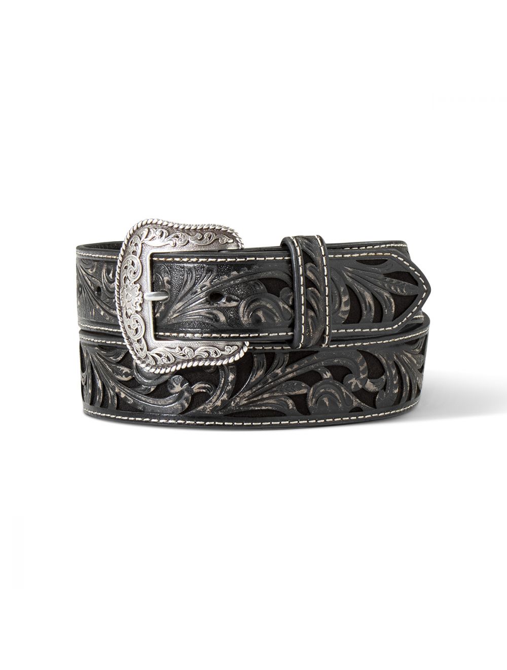5237 Women\'s Western Floral Embossed Leather Belt, Black Amazon.com: Women main image 4
