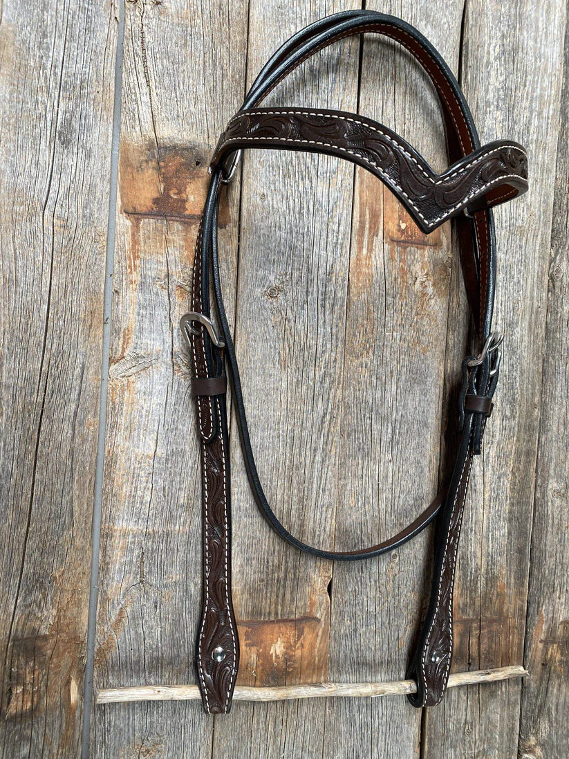 Rodeo Drive Floral V Browband Dark Oil Headstall / Bridle