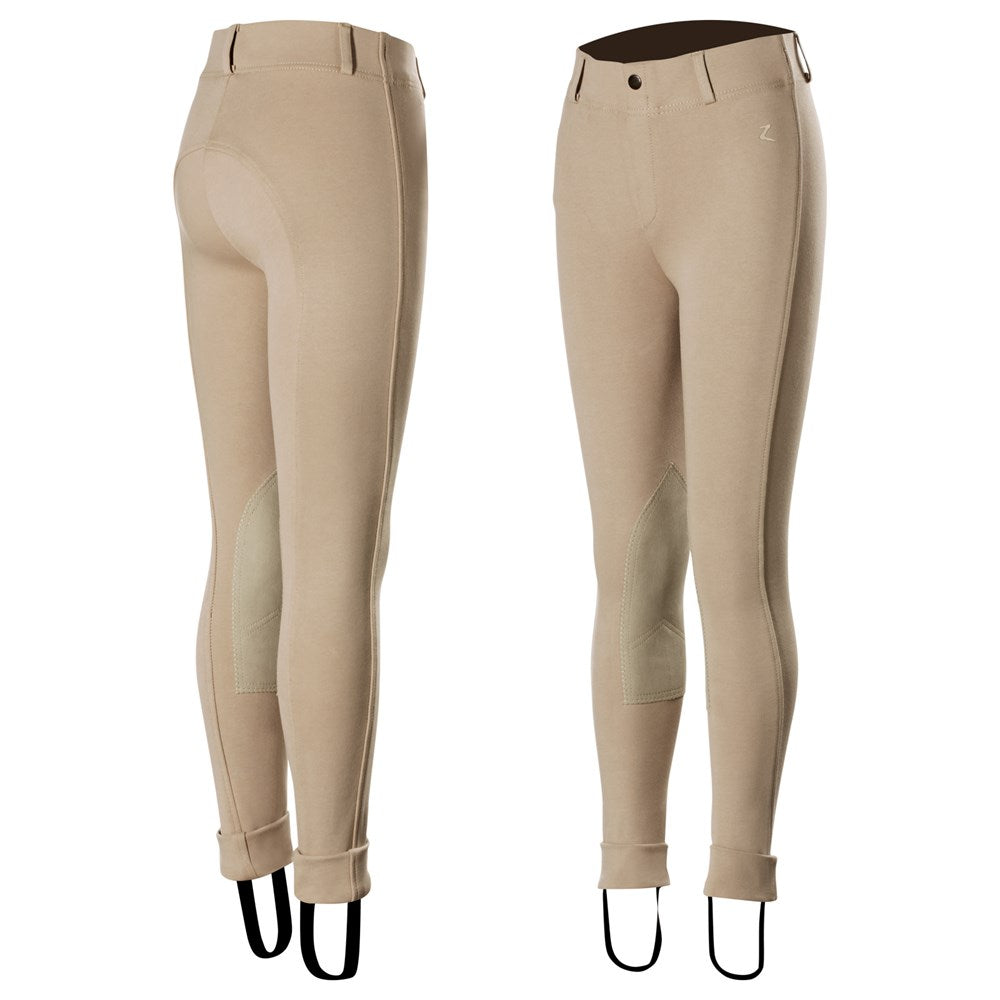 Horze Kids Nora Pull On Knee Patch Jodhpur Breeches - Tan