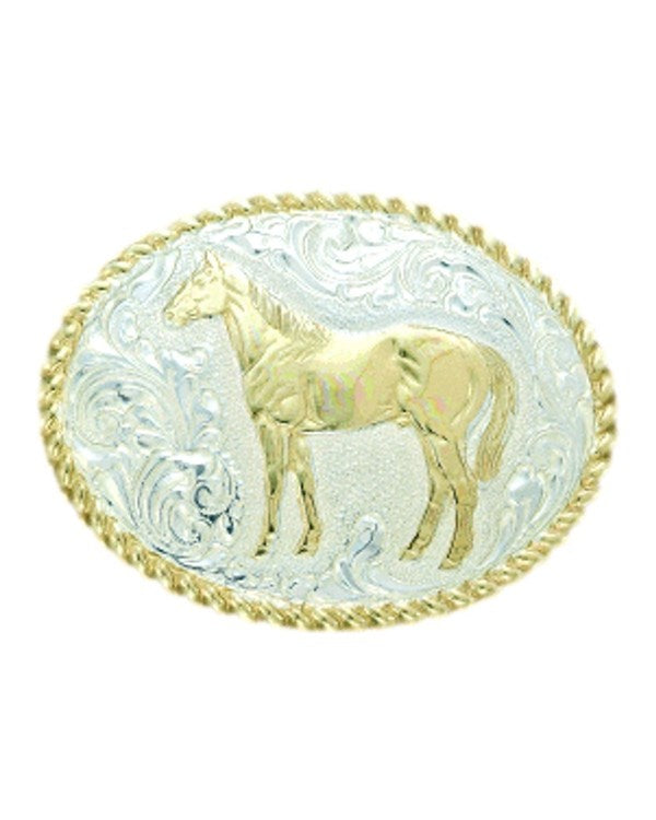 Crumrine Oval Standing Horse Rope Edge Belt Buckle