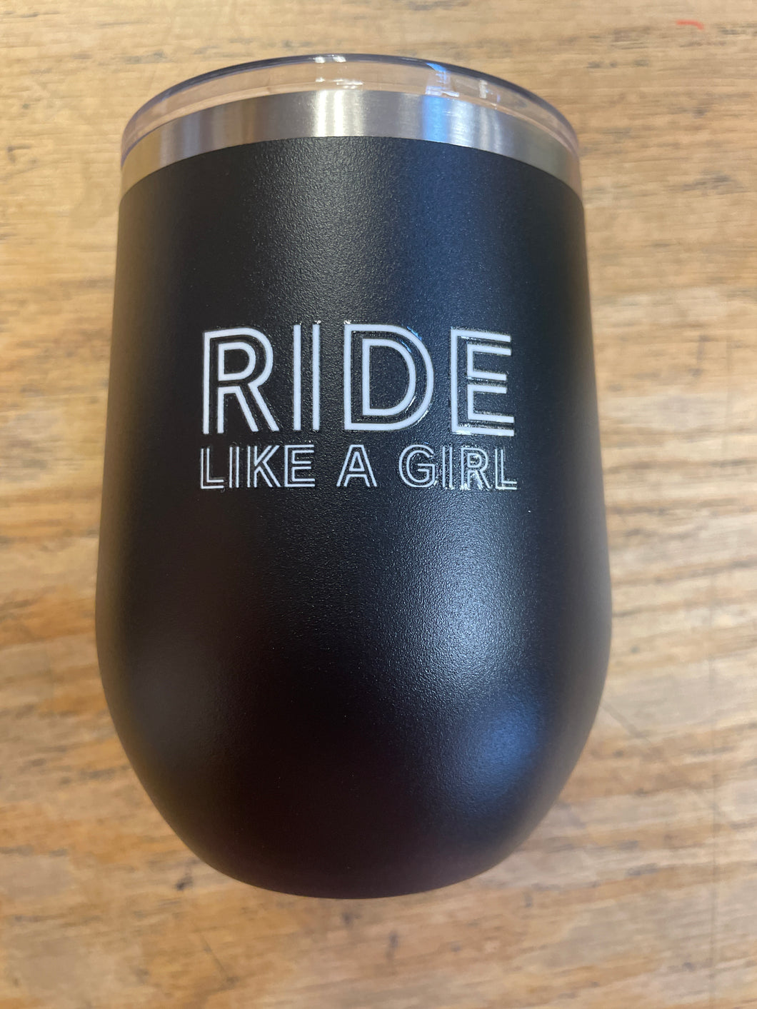 Insulated 12oz Stemless Tumbler-Ride Like A Girl -Black