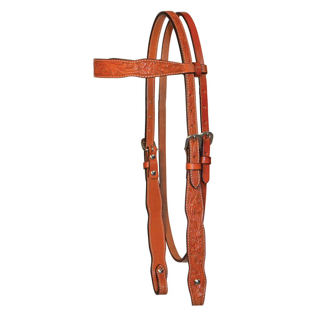 Circle Y Saddlery Scalloped Classic Natural Floral Browband Headstall