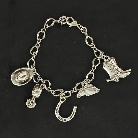 M&F® Ladies Western Silver Charm Chained Bracelet