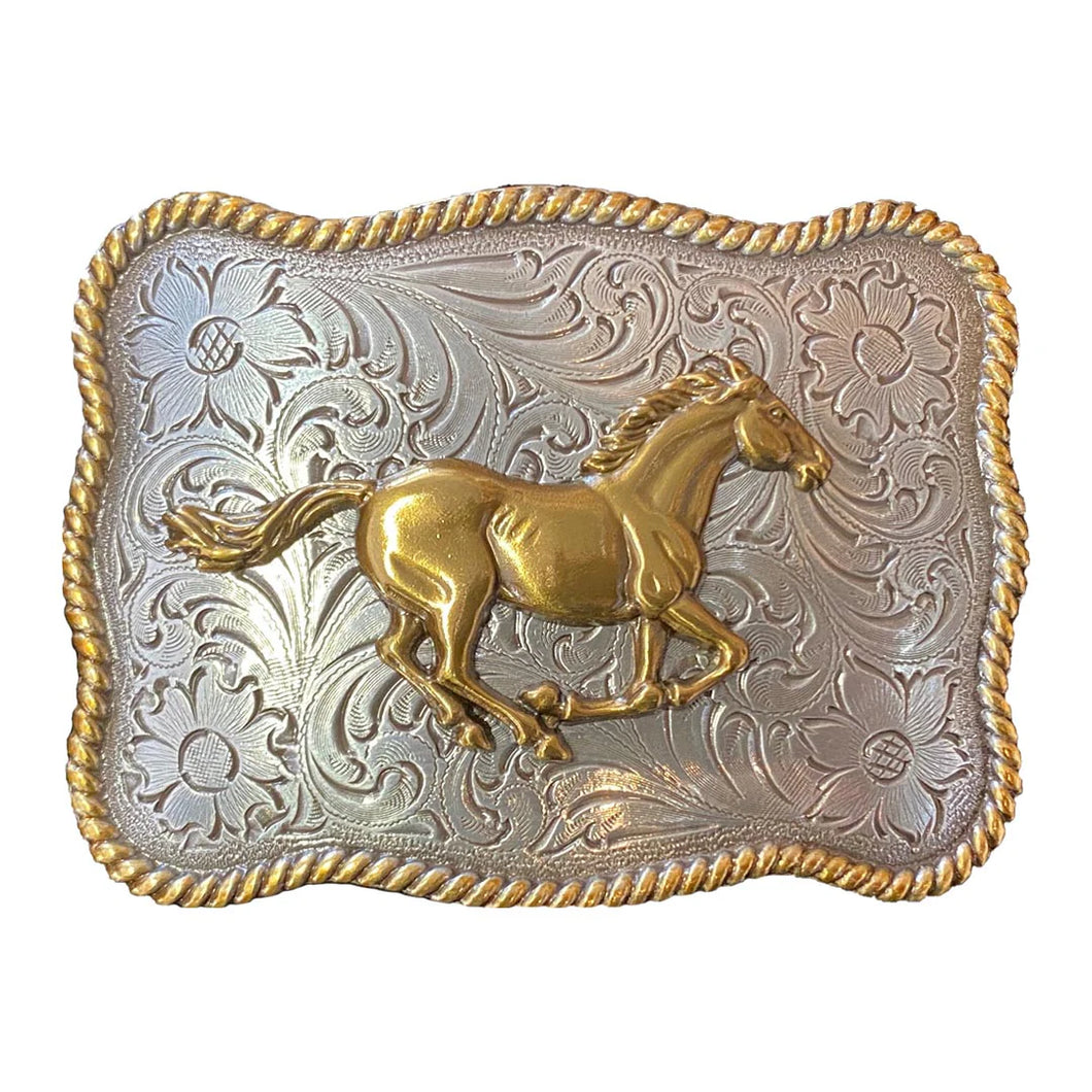 Nocona Running Horse Roped Edge Belt Buckle