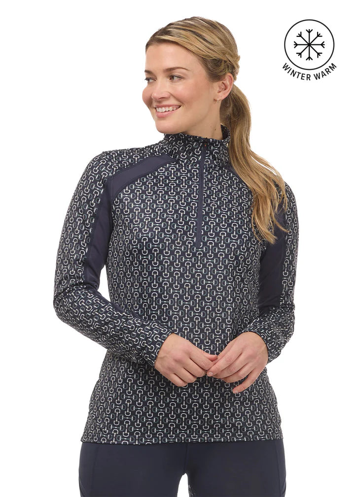 Kerrits First Level Quarter Zip Stretch Fleece Tech Top - Galaxy Blue Print