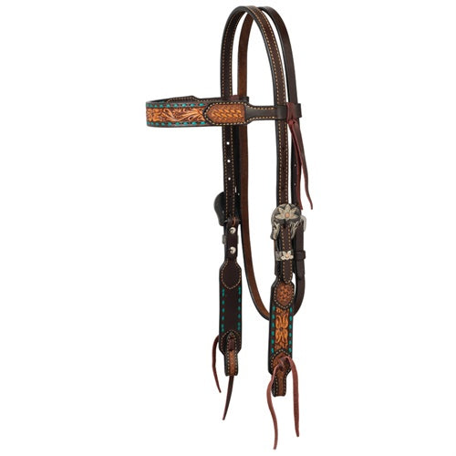 Turquoise Cross Headstall, Floral Buckstitch