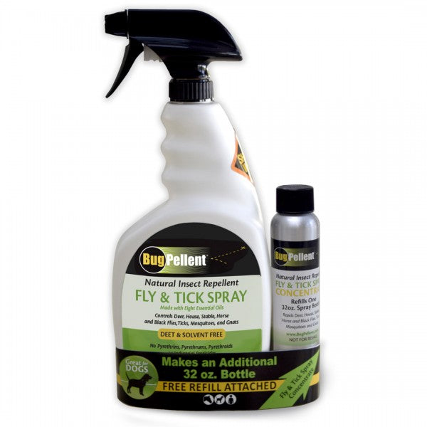 Bug Pellent Natural Fly and Tick Spray 32 oz w/ Concentrate