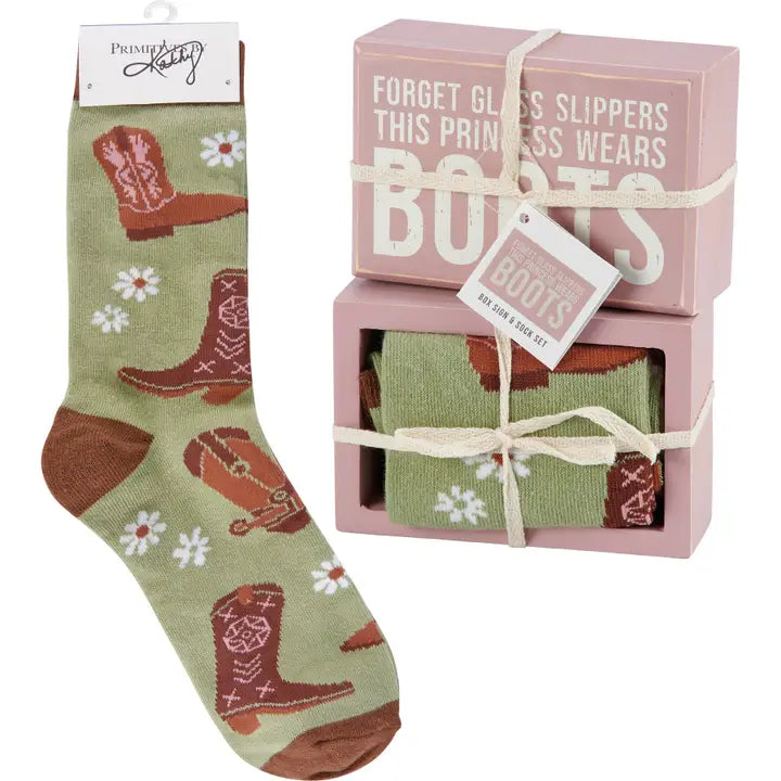 Princess Wears Boots Box Sign and Sock Set