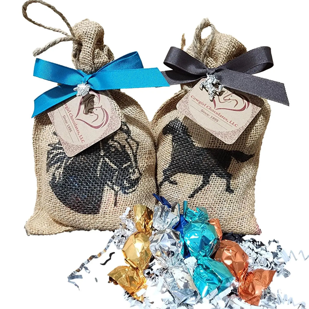 Burlap Horse Motif Bags - 1/4 Pound Gold Ribbon