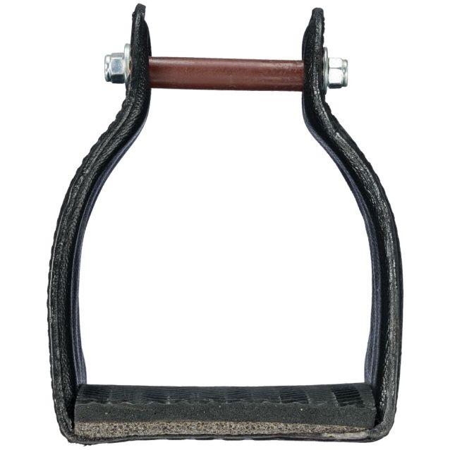 Tough1 Leather Covered Endurance Stirrups - Wide Neck-Black