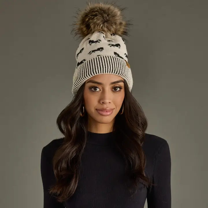 Pom Knit Horse Winter Hat - Ivory