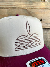 Load image into Gallery viewer, Boot Stitch - Embroidered Hat- Burg/Tan
