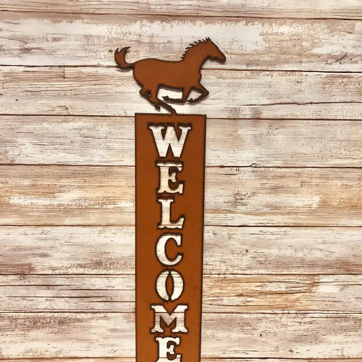 Horse Running Western Vertical Welcome Sign