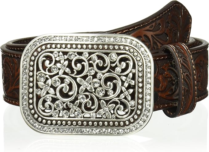 Women's Ariat Rhinestone Filigree Brown Tooled Belt