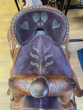 Load image into Gallery viewer, Used 14” Tammy Fisher Purple Crystal Treeless Barrel Saddle #19017
