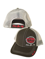 Cowgirl Tuff Trucker Cap. Black With Red And White Logo Embroidery