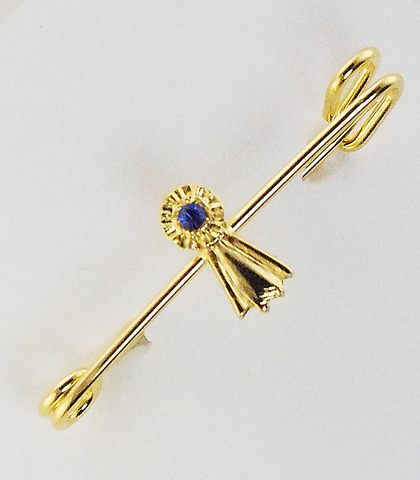 BLUE RIBBON ON SMALL STOCK PIN-GOLD FINISH