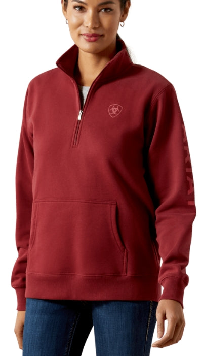 Ariat Logo 1/2 Zip Sweatshirt - BURNT RUSSET