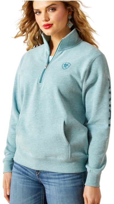 Ariat Logo 1/2 Zip Sweatshirt - TEAL HEATHER