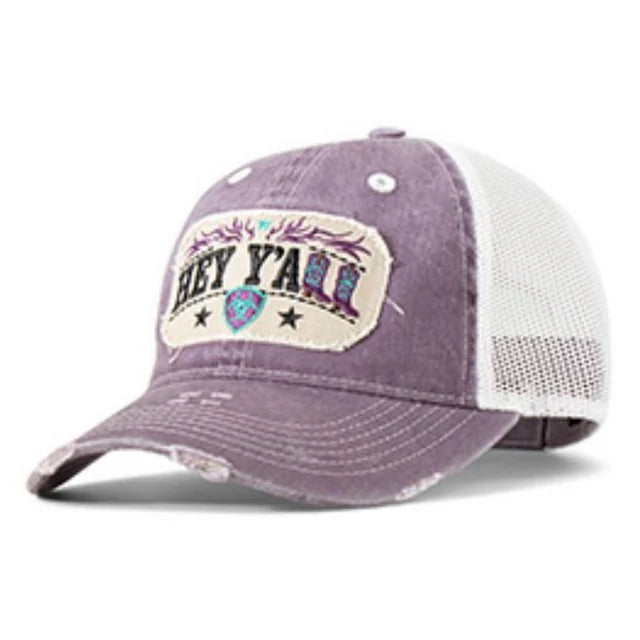 ARIAT LADIES CAP HEY Y'ALL DISTRESSED PATCH DARK PURPLE