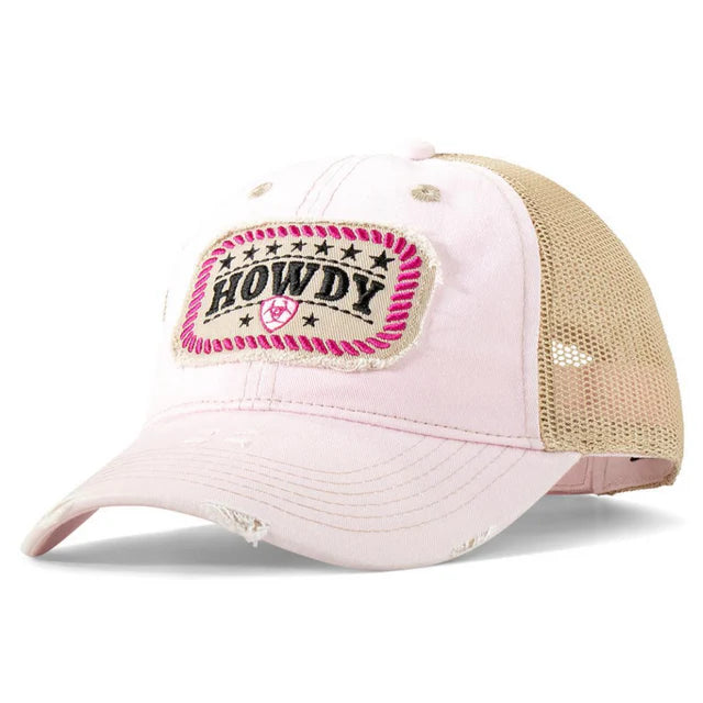 ARIAT LADIES CAP HOWDY DISTRESSED PATCH LIGHT PINK