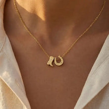 Load image into Gallery viewer, Cowboy Boots Horse Shoe Charm Necklace
