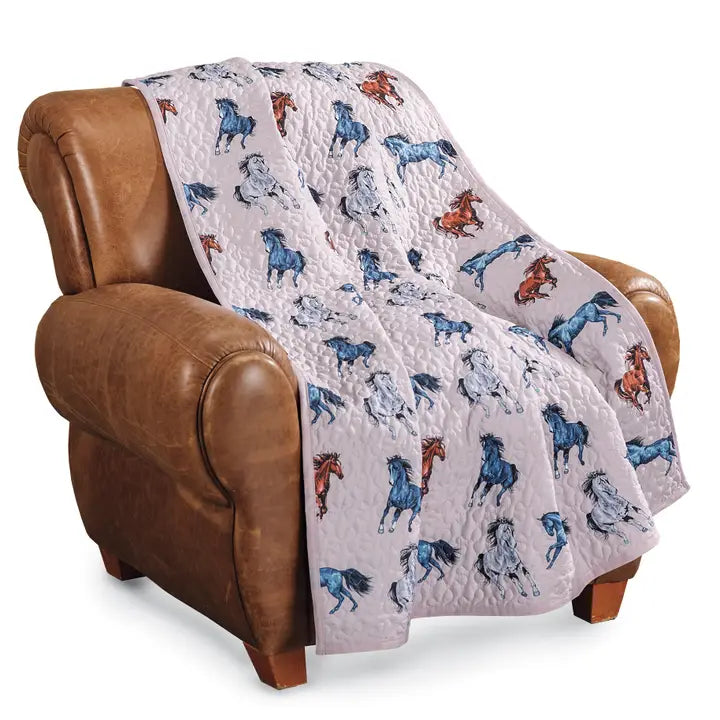 Running Horses Quilted Throw Blanket