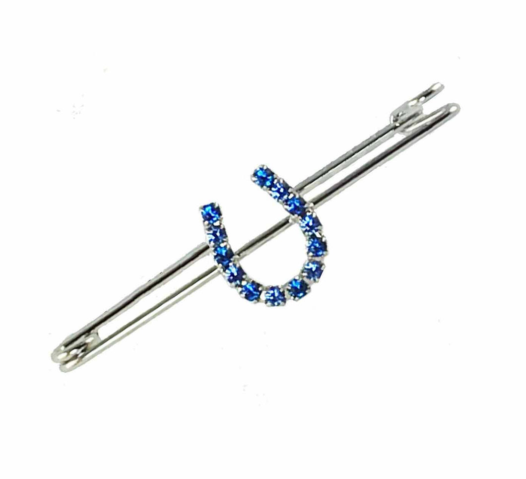 LT.BLUE/SAPPHIRE RHINESTONE HORSESHOE ON MEDIUM STOCK PIN