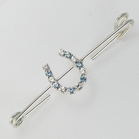 Finishing Touch LT.BLUE/CRYSTAL HORSESHOE ON MEDIUM STOCK PIN-IMITATION RHODIUM FINISH 2