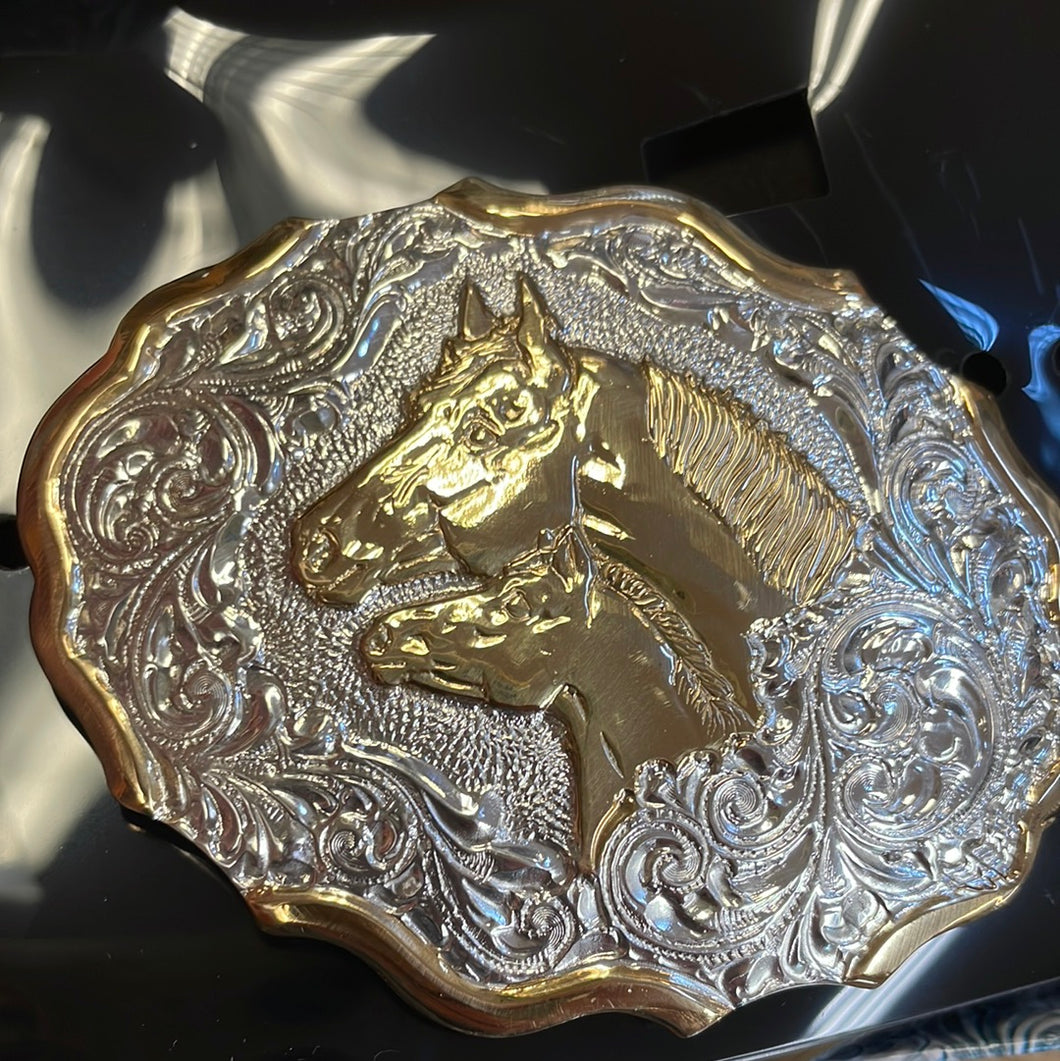 Crumine Mare and Foal Youth Oval Belt Buckle