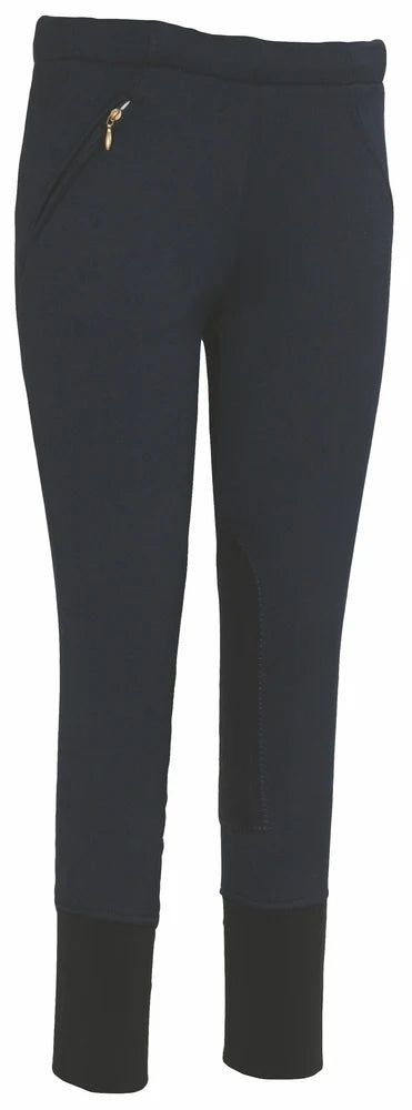 TuffRider Children's Unifleece Pull-On Stretch Fleece Knee Patch Winter Breeches-Navy