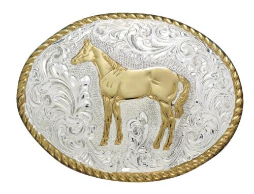 Crumrine Oval Buckle 4 x 3-1/4 Tricolor Finish Horse Head Motif