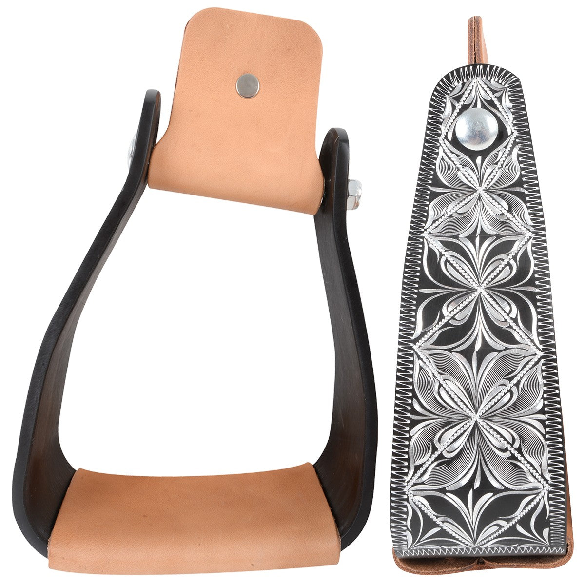 Aluminum Engraved Slanted Stirrup, 3-inch Deep – Log Cabin Tack