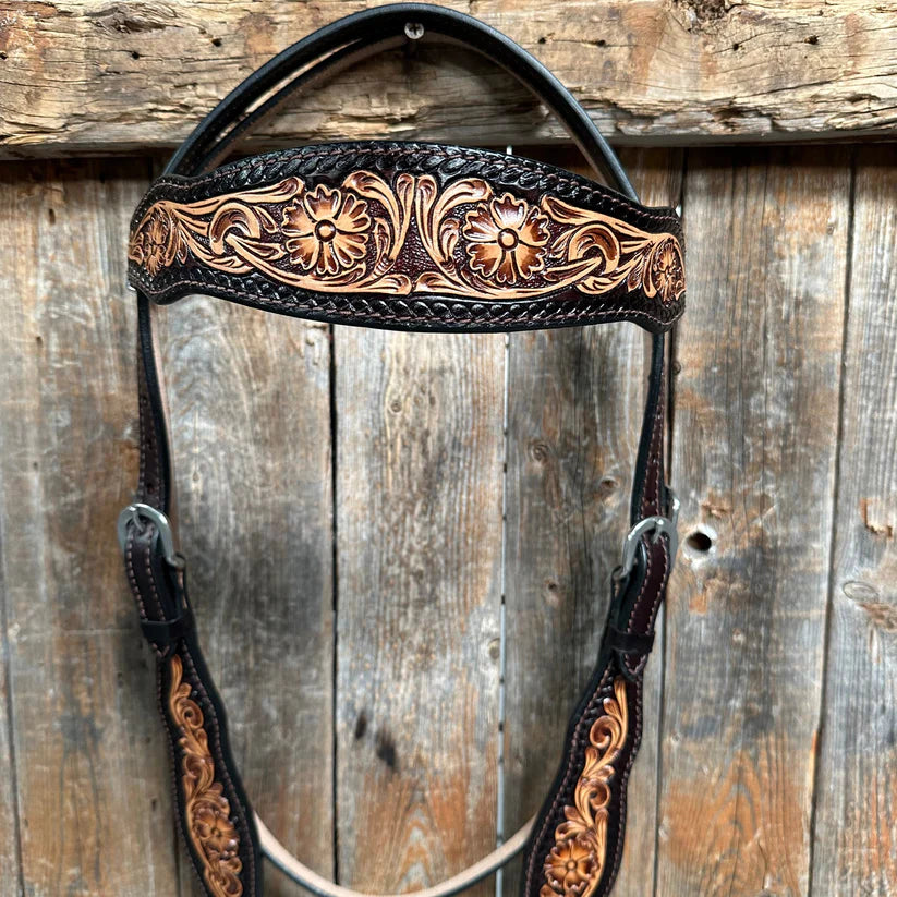 Two Tone Floral Browband Headstall / Bridle #FK135
